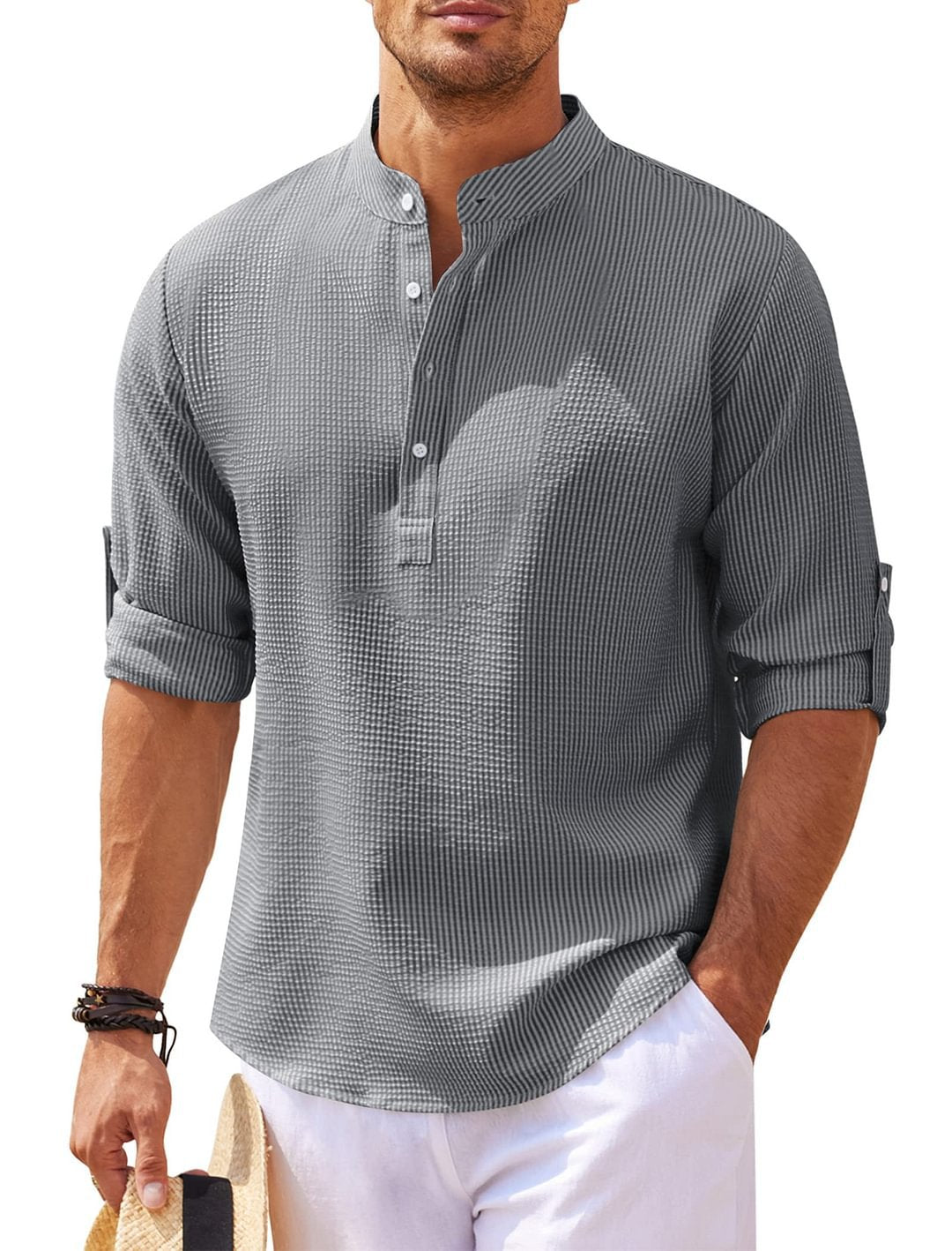 Long Sleeve Stand Collar Solid Color Shirt