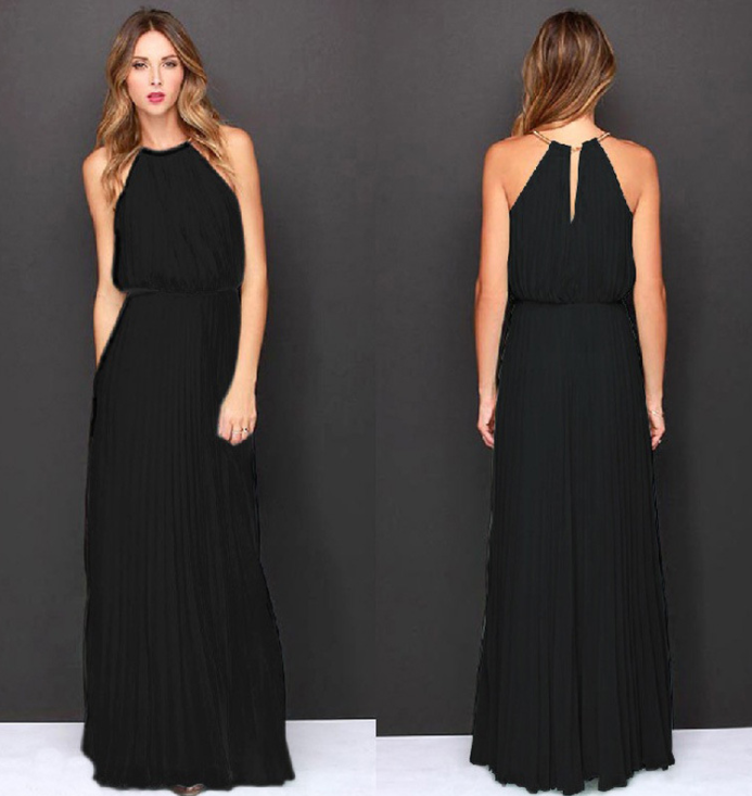 Women Halter Chiffon Maxi Dress