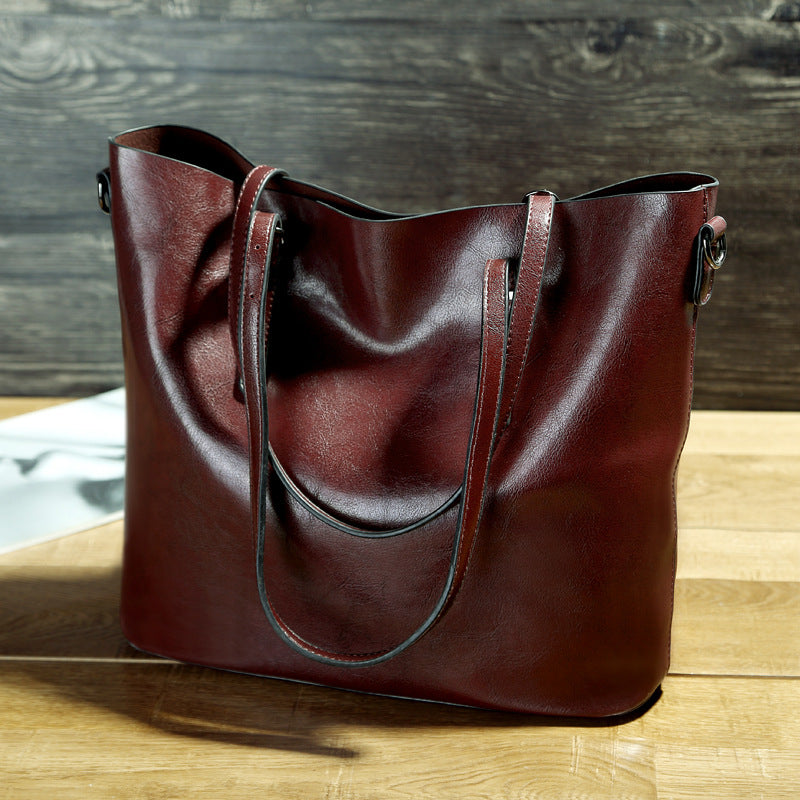 Oil Wax Leather Shoulder Messenger Tote Bag