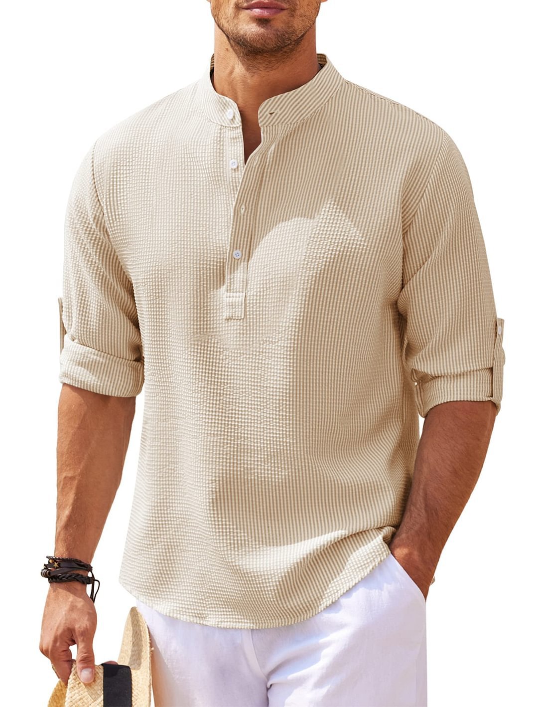 Long Sleeve Stand Collar Solid Color Shirt