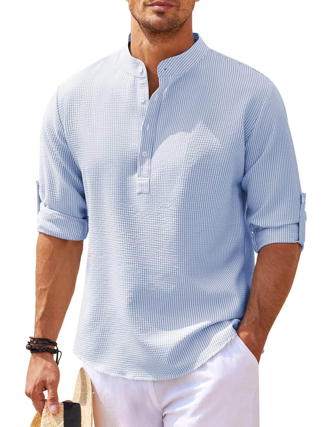 Long Sleeve Stand Collar Solid Color Shirt