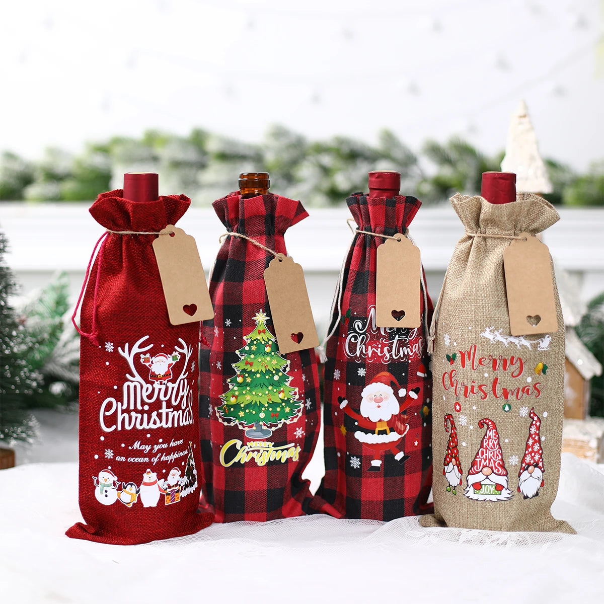 Christmas Burlap Wine Bags