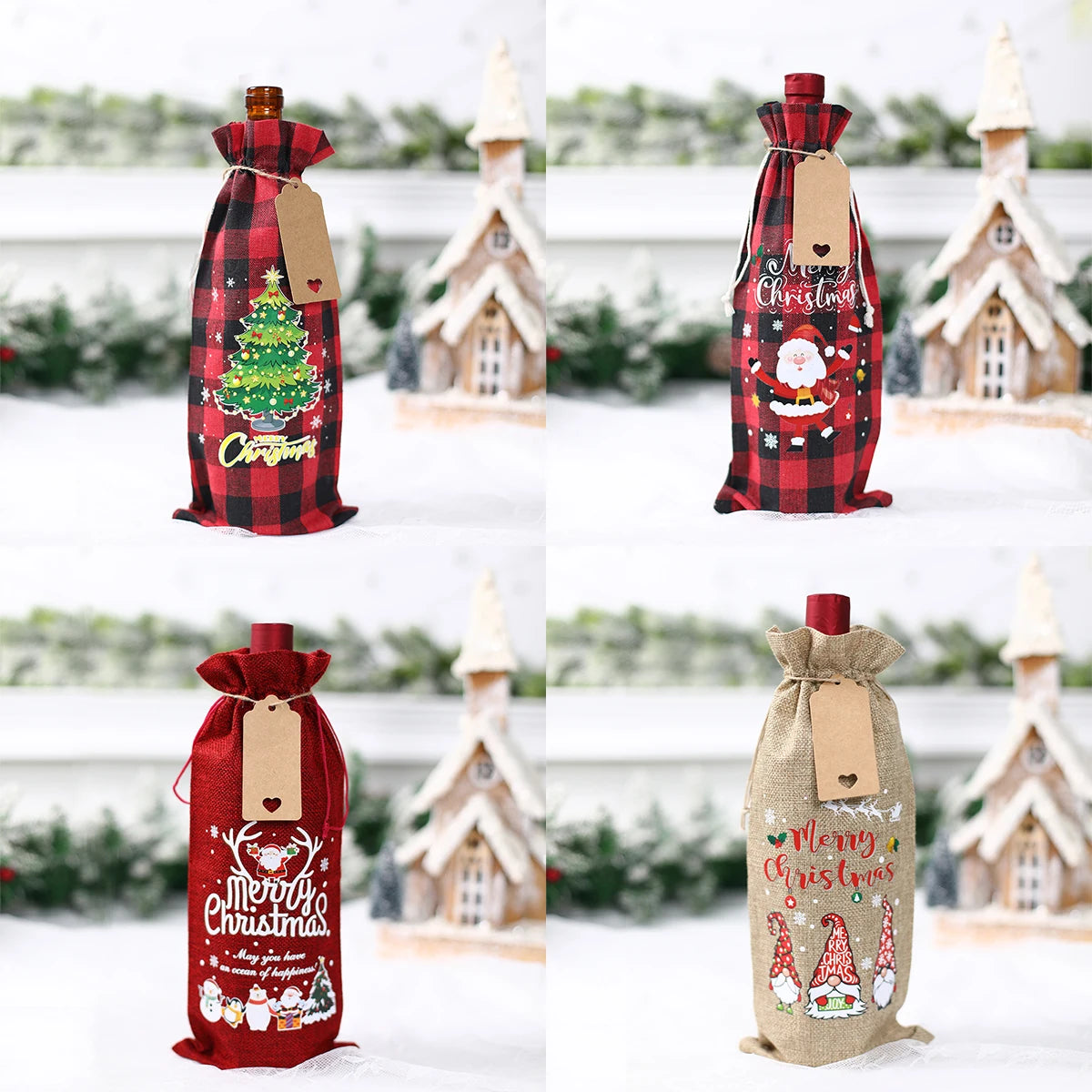 Christmas Burlap Wine Bags