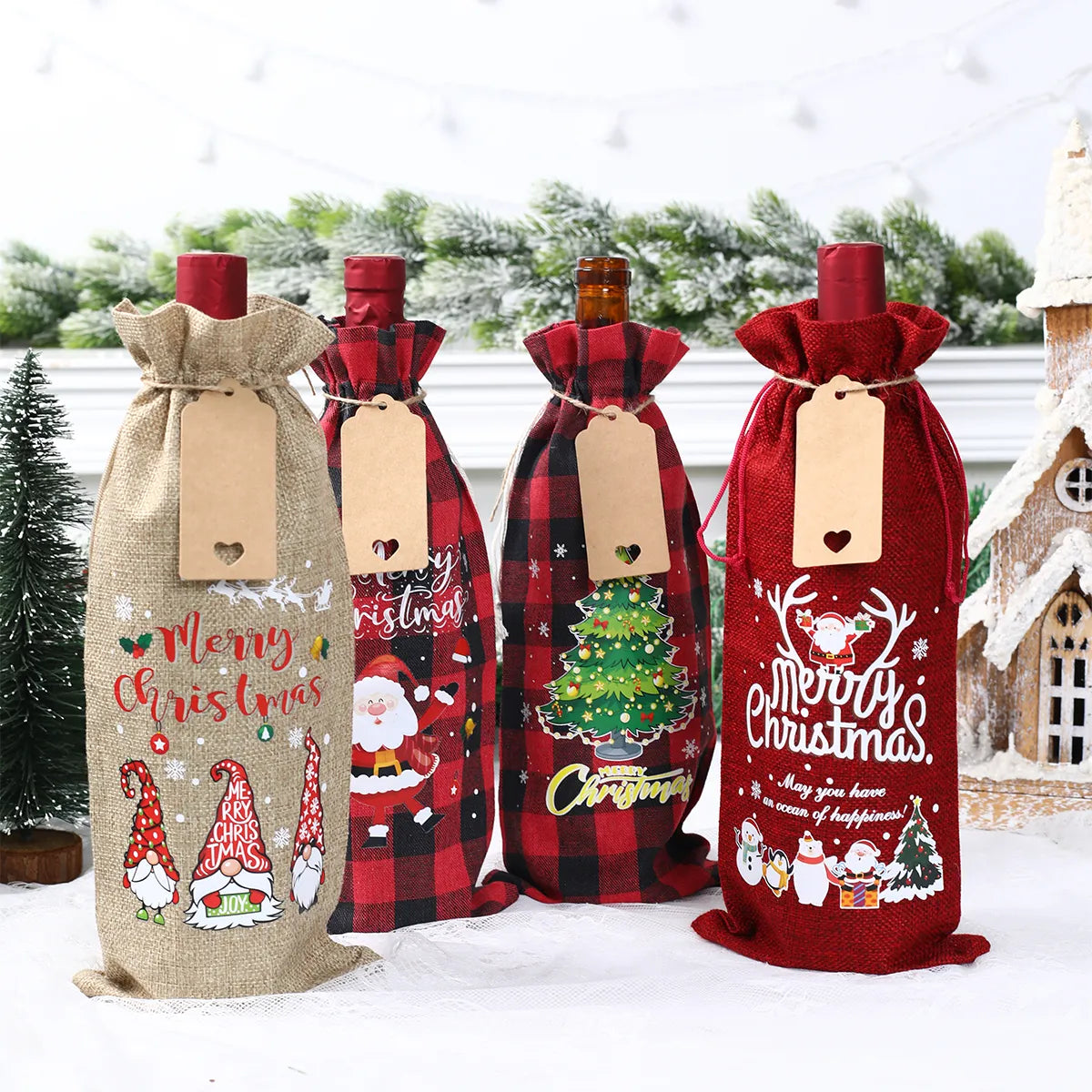 Christmas Burlap Wine Bags