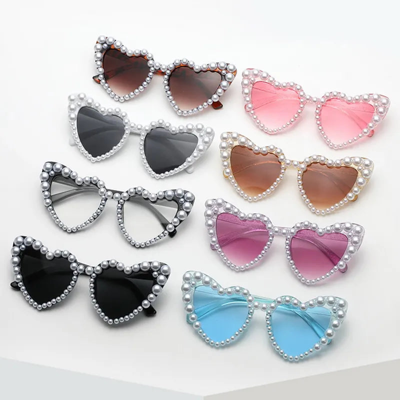 Heart-Shaped Imitation Pearl Frame Sunglasses