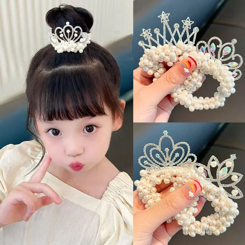 1PCS  Pearl Crown Princess Hair Ties