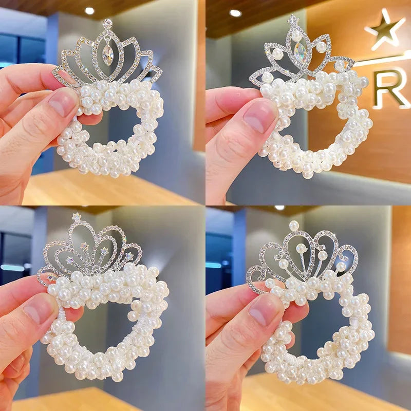 1PCS  Pearl Crown Princess Hair Ties