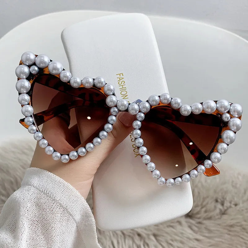 Heart-Shaped Imitation Pearl Frame Sunglasses