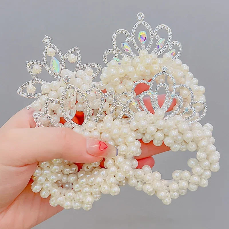 1PCS  Pearl Crown Princess Hair Ties