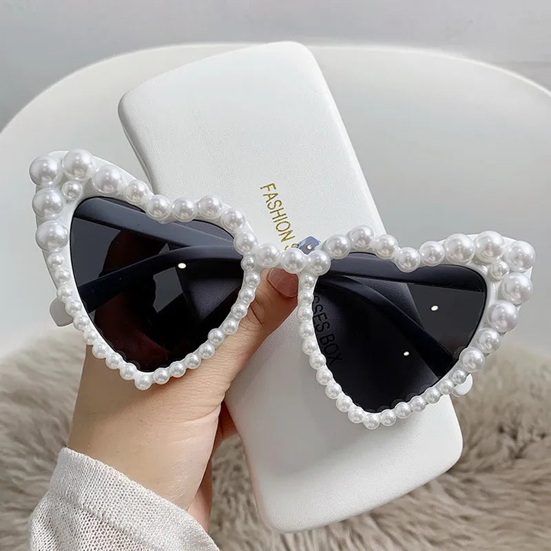 Heart-Shaped Imitation Pearl Frame Sunglasses
