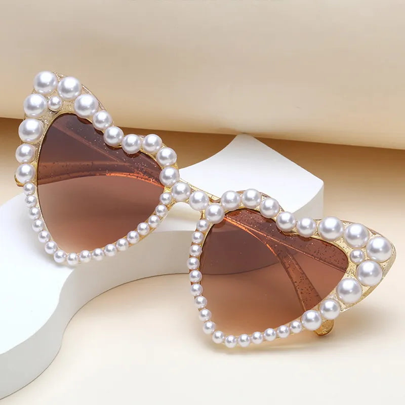 Heart-Shaped Imitation Pearl Frame Sunglasses