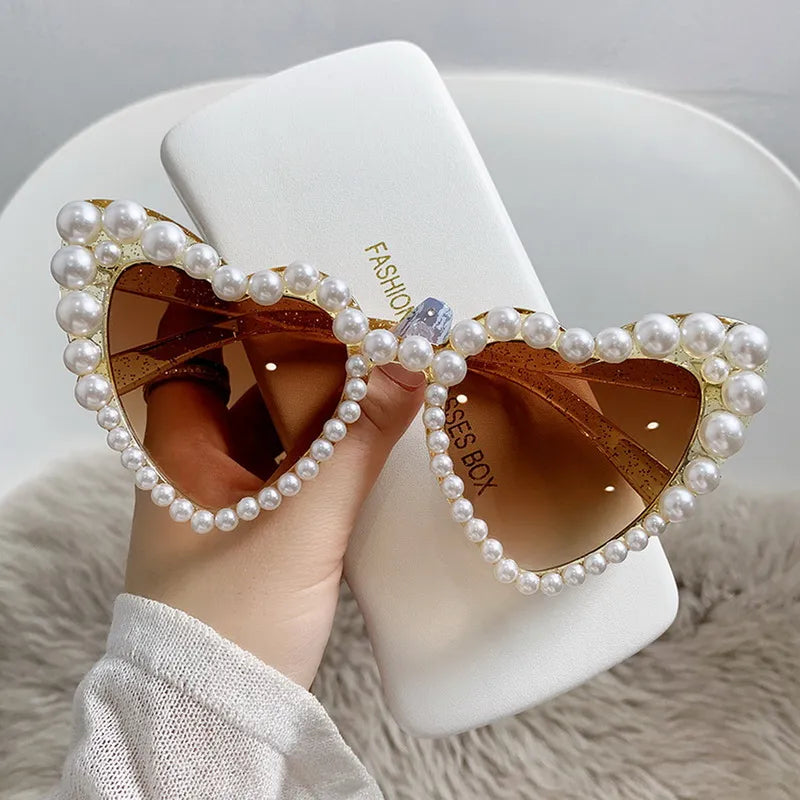 Heart-Shaped Imitation Pearl Frame Sunglasses