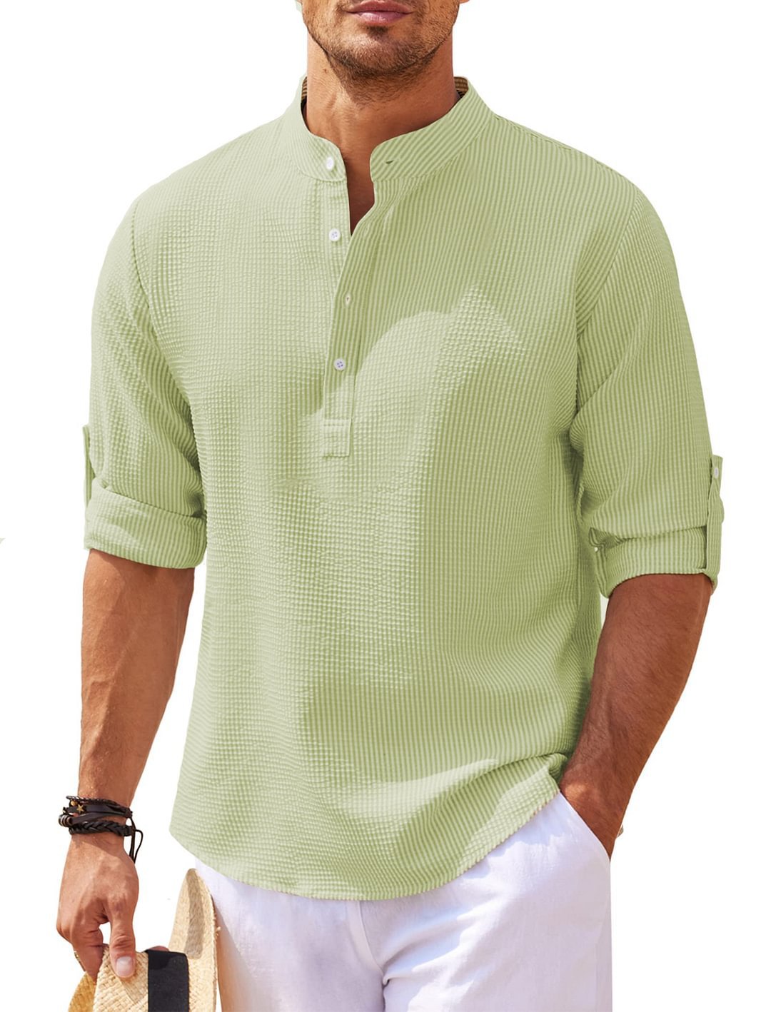 Long Sleeve Stand Collar Solid Color Shirt