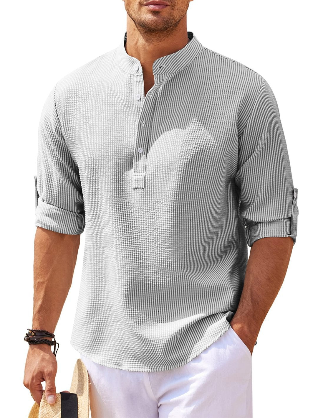 Long Sleeve Stand Collar Solid Color Shirt